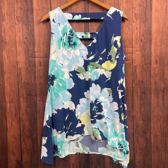 Dress Barn‎ db Established In 1962 Navy Floral Blouse Tunic Top Size Medium - Picture 4 of 4